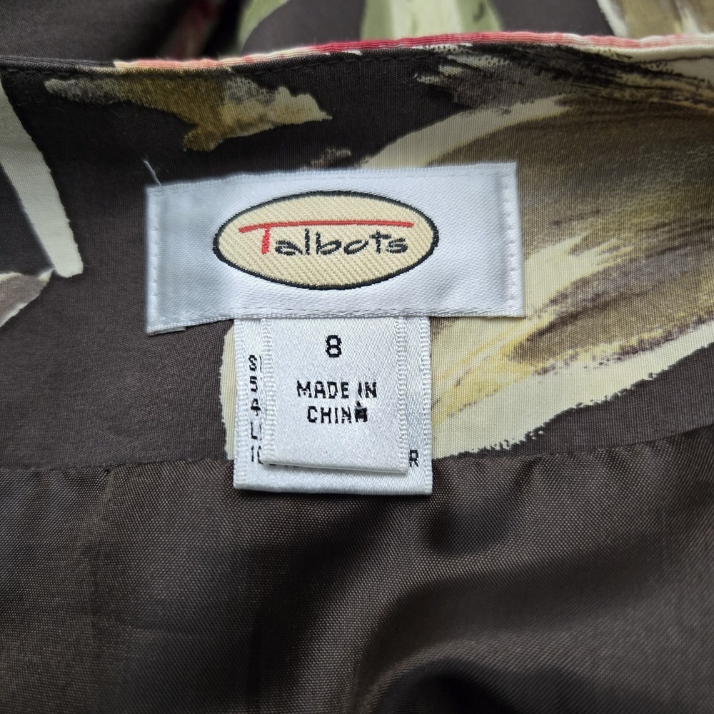 Vintage Talbots Silk Blend Skirt Womens 8 Brown Floral Watercolor Office Fairy - Picture 4 of 6
